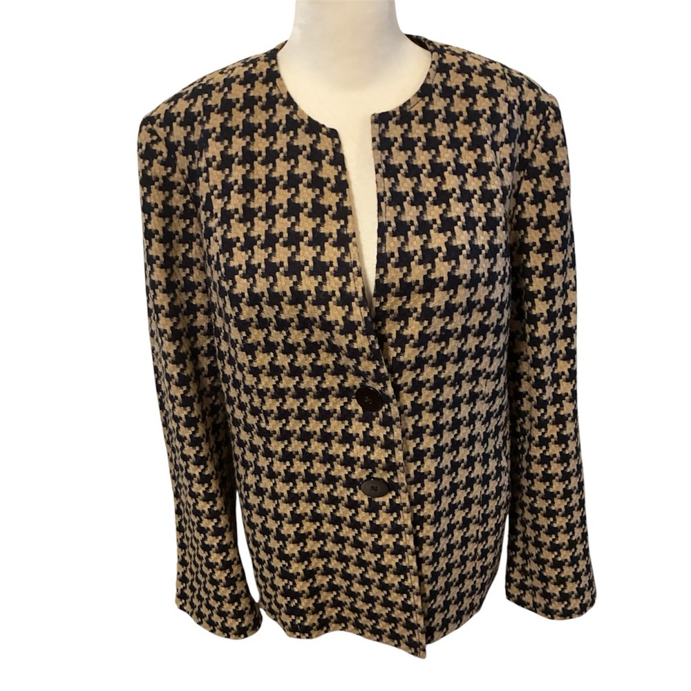 Coldwater Creek Houndstooth Jacket Blazer Sz 14 Black Tan Business, Officecore